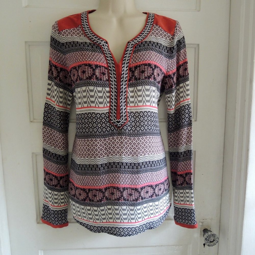 Anthro THML Black White Rust Tribal Print Top S